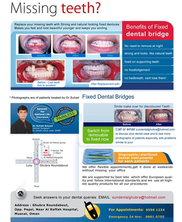 Fixed ceramic bridges at ghubra at Sun Dental Centre.